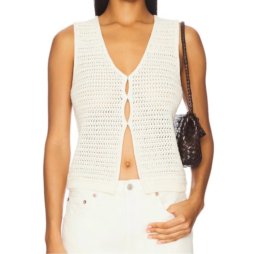 Astr Cream Crochet Knit Sleeveless Vest